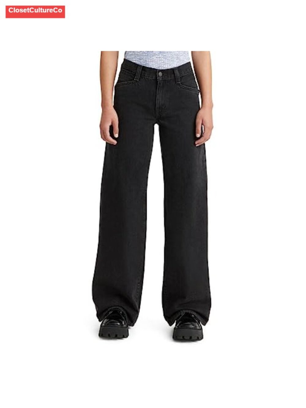Wide Leg Baggy Jeans Mid Rise Non-Stretch Denim Relaxed Fit